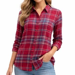 Lucky Brand Red Plaid Button Down Shirt